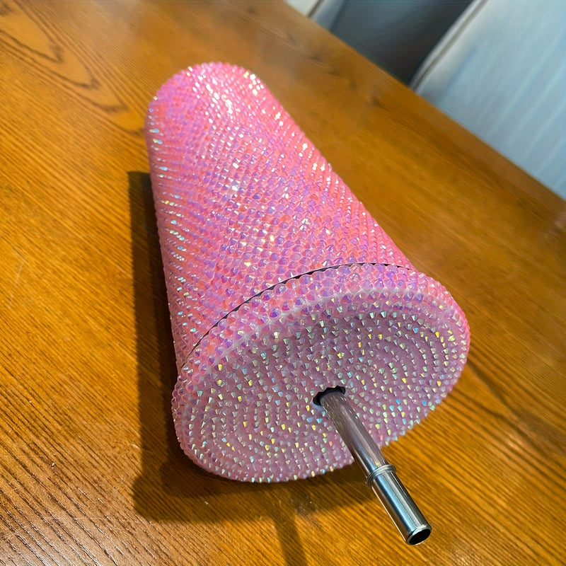 Taza térmica de acero inoxidable 304 con purpurina rosa brillante, doble pared al vacío, con popote, libre de BPA, para bebidas frías y calientes, regalo perfecto para Navidad, Día de San Valentín o Día de la Madre, diseño bling bling, duradero