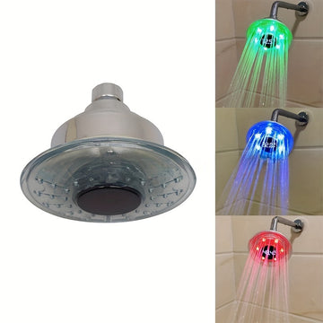 1 lámpara LED hidroeléctrica para montar en la pared, cabezal de ducha redondo de plástico sin terminar de 10.16 cm con control de temperatura, cambio de color y modo lluvia, alimentación hidroeléctrica ≤36V