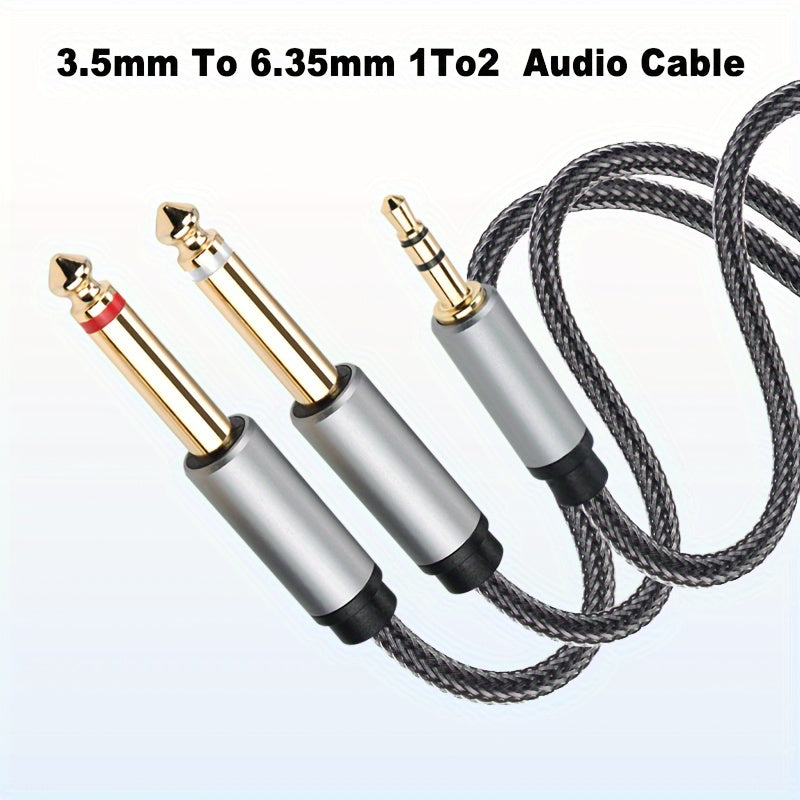Cable de audio 3.5mm a 6.35mm 1 a 2, cable de audio de nylon con malla de aluminio de aleación 3.5mm, cable de audio de alta fidelidad de calidad de sonido 6.5mm, 3.5mm aplicable para PC, teléfono/tableta, MP3, 6.35mm aplicable para altavoz, guitarra, mi