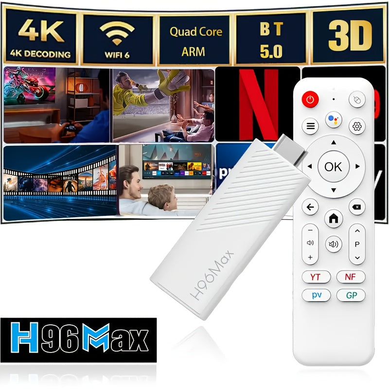 H96Max H313 TV Stick Android 4K - Wi-Fi 6, 2.4G y 5G, USB 2.0, sin batería, control remoto, resolución 4K, Android 14, sistema de entretenimiento, alimentación por USB