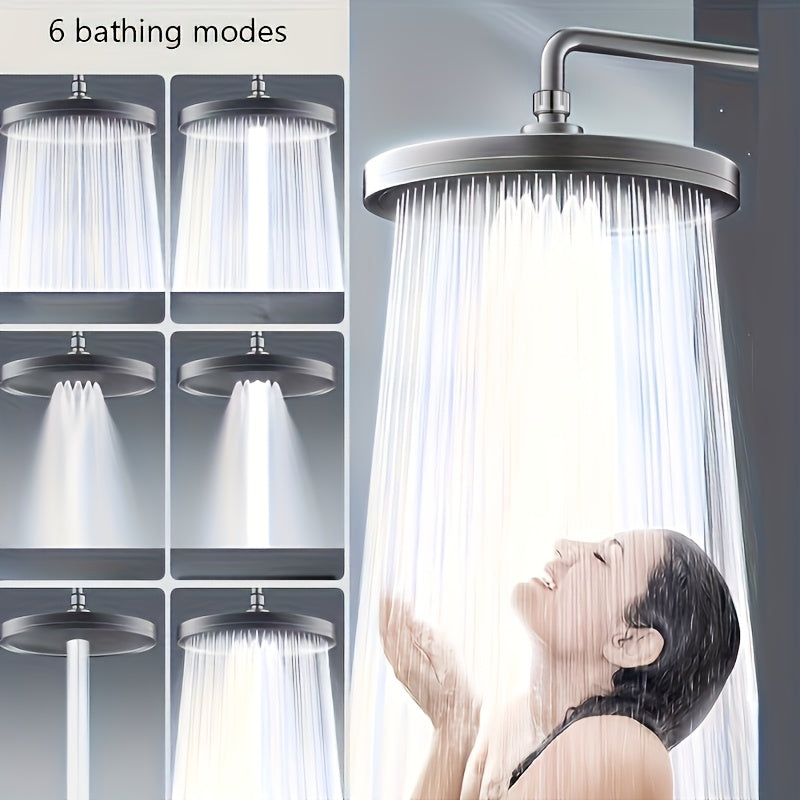 1 Cabezal de ducha de alta presión con 6 modos, potente boquilla de masaje, montaje en pared, diseño circular duradero de plástico, superficie pintada con espray, fuerte flujo de agua, estructura sólida, cabezal de ducha de espray superior de múltiples m