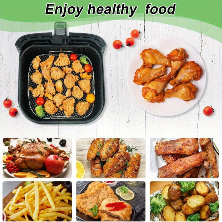 1pc Estantería de acero inoxidable para freidora de aire, accesorio de parrilla multiusos para freidora de aire, horno, microondas, soporte de cocina para cocción saludable