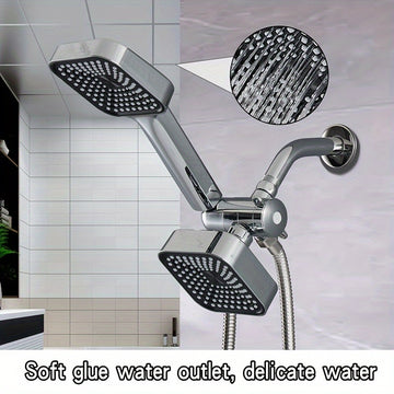 Combo de Cabezal de Ducha Cuadrado de Alto Flujo con Pulverizador de Mano - Montado en la Pared, Acabado Pulido, Configuración de Lluvia - Kit Completo de Mejora de Baño