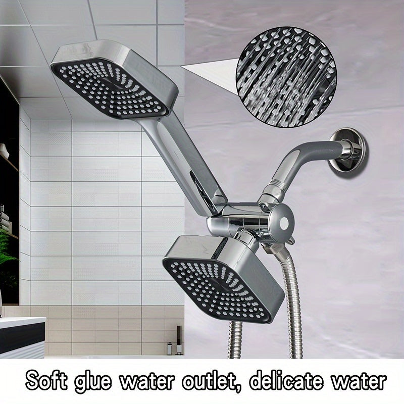 Combo de Cabezal de Ducha Cuadrado de Alto Flujo con Pulverizador de Mano - Montado en la Pared, Acabado Pulido, Configuración de Lluvia - Kit Completo de Mejora de Baño