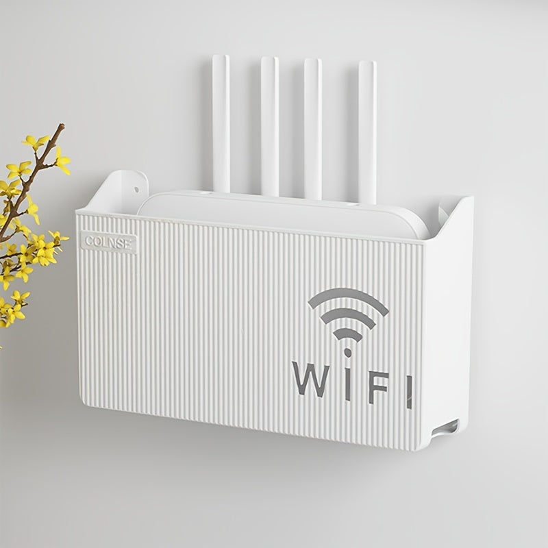Soporte para Router Inalámbrico de Fácil Instalación - Caja de Almacenamiento de Montaje en Pared sin Taladro, Acabado Pulido, Organizador Multiusos para Hogar y Oficina, Ganchos de Utilidad