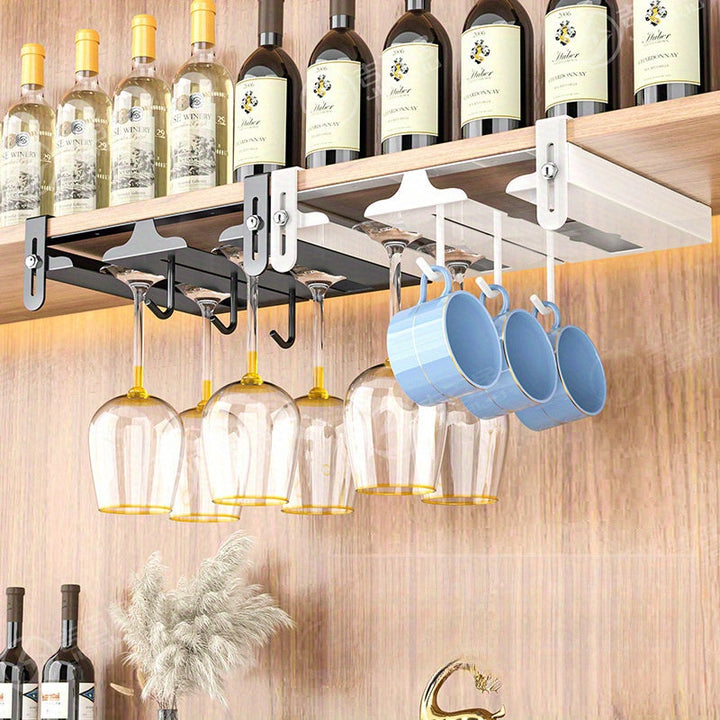 Soporte para copas de vino de acero inoxidable, colgado al revés, no se requiere taladrar, estante de almacenamiento para copas de vino para uso doméstico, accesorios de vino.