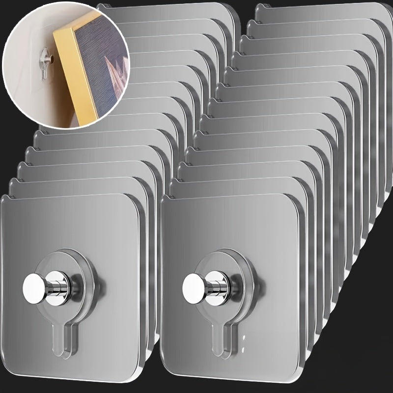 20pcs Ganchos Adhesivos Fuertes para Pared - Sin Taladro, Impermeables y Contemporáneos de Plástico para Cocina & Baño, Fácil Instalación sin Daños para Cuadros, Marcos, Posters, Relojes, Ganchos de Utilidad