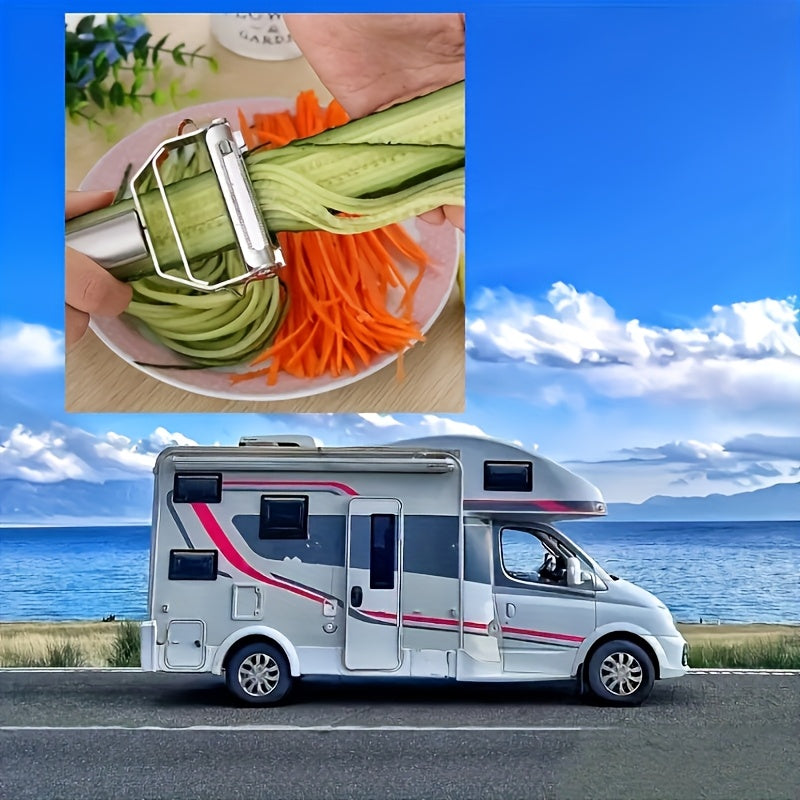 1 pieza, pelador de frutas y verduras multifuncional de acero inoxidable, cortador, rallador y picador manual, accesorios de cocina para el hogar, RV y dormitorios universitarios.