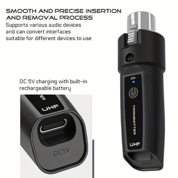 Adaptador de Micrófono Dinámico XGeS a XLR para Aventuras al Aire Libre - Sistema de Transmisor y Receptor Inalámbrico con Carga USB-C, Pantalla Digital de 2.4GHz, Ideal para Guitarra, Mezcladores de Audio y Sistemas de PA, Micrófono Inalámbrico Recargab
