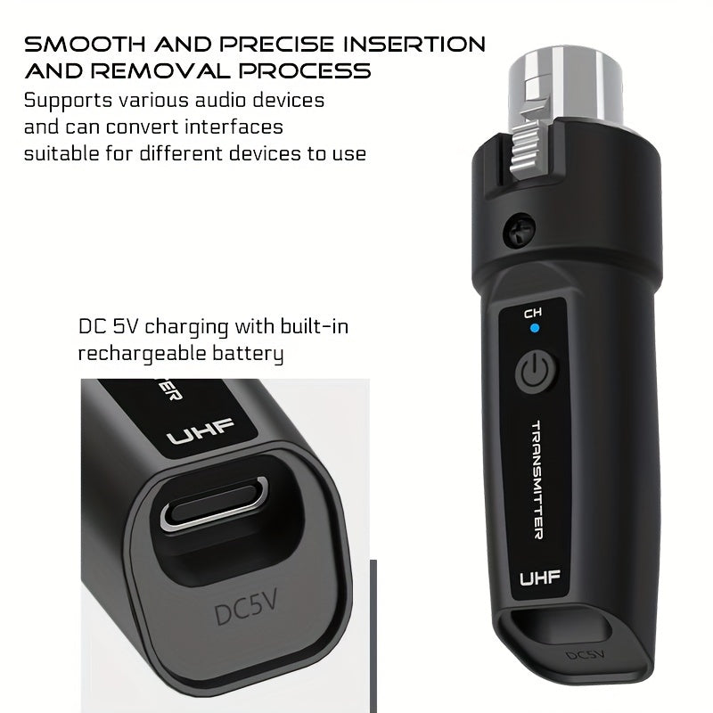 Adaptador de Micrófono Dinámico XGeS a XLR para Aventuras al Aire Libre - Sistema de Transmisor y Receptor Inalámbrico con Carga USB-C, Pantalla Digital de 2.4GHz, Ideal para Guitarra, Mezcladores de Audio y Sistemas de PA, Micrófono Inalámbrico Recargab
