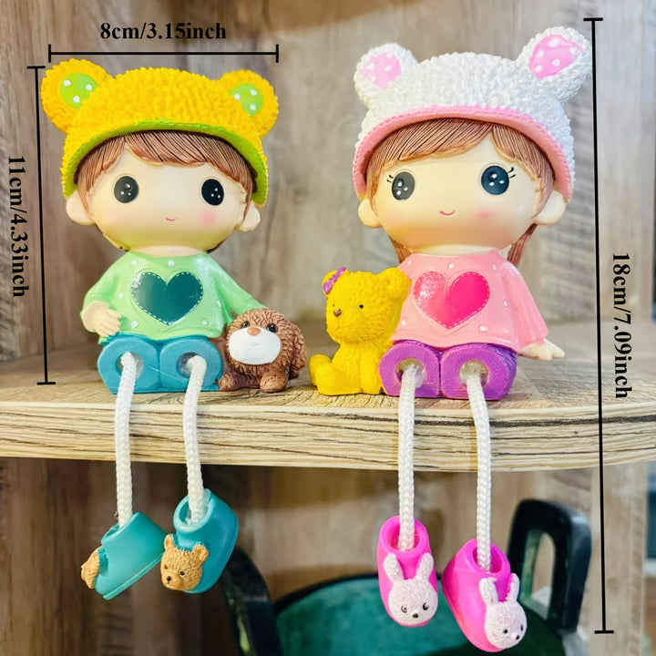 Un par de figuras de dibujos animados creativas y lindas para decoración interior y exterior, ideales para el recibidor, el armario de vinos, la estantería de libros y el mejor regalo de cumpleaños.