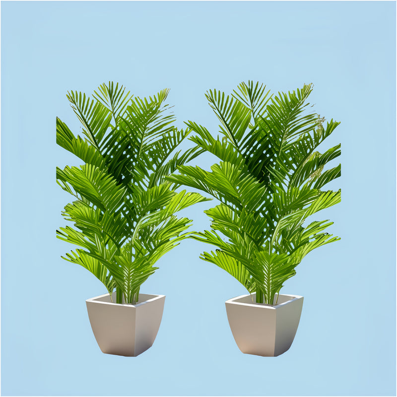 2 Piezas de Palmeras Artificiales Grandes Duraderas 89.99 cm - Plantas Falsas Tropicales con 48 Hojas Grandes, Adecuadas para el Hogar - Sin Mantenimiento Requerido - Perfectas para Todo Tipo de Ambientes, Interior y Exterior - Ideales para Escenas de Am