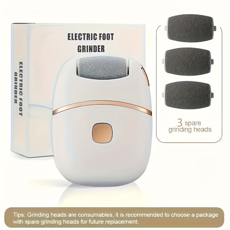 1 Lima Eléctrica para Pies/Removedor, 3 Cabezales de Repuesto, Exfoliador Automático Doméstico para Eliminar Callosidades Beige Claro, Cuidado y Mantenimiento de Pies y Uñas, Herramienta de Belleza para Pies Suaves, Dispositivo Portátil para Viajes. Afei