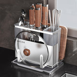 1pieza Porta cuchillos de acero inoxidable con bandeja de drenaje, estantería de almacenamiento de cocina de escritorio, tablero de corte multifuncional para cuchillo, tenedor y organizador de utensilios, resistente a la corrosión y ahorrador de espacio