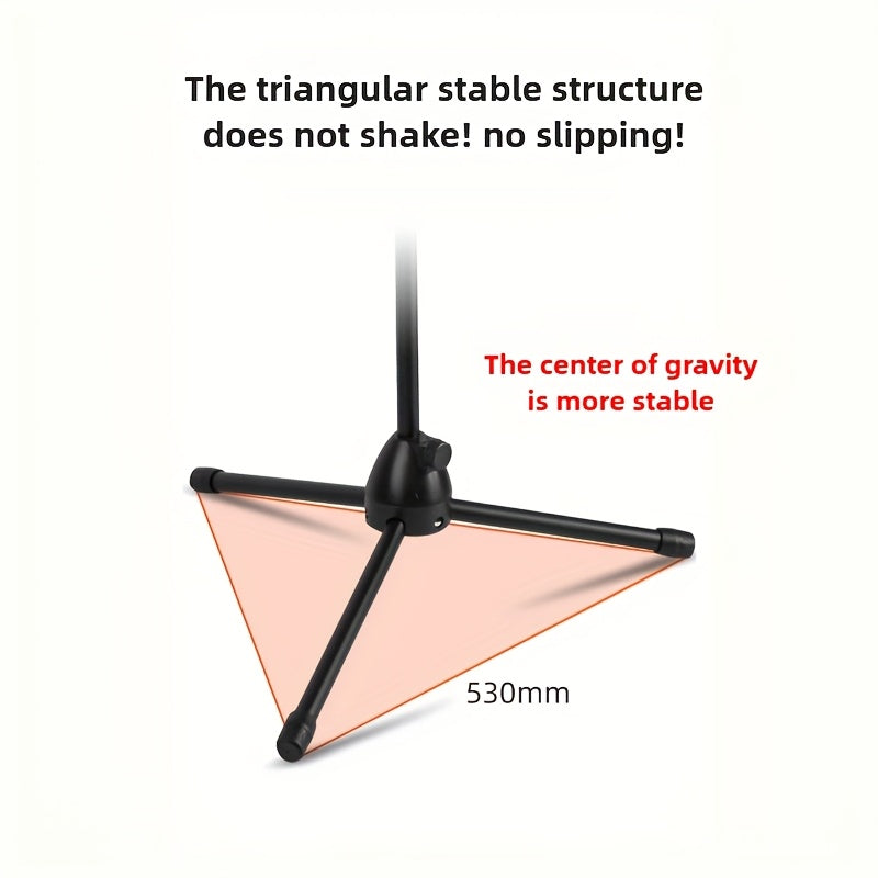 Soporte de Micrófono Ajustable para Suelo con Pinza, Base Triangular Resistente – Ideal para Transmisiones en Vivo y Karaoke: Canto en Casa, Fiestas Privadas, Discursos y Actuaciones al Aire Libre/Interior – Soporte Duradero Multiusos