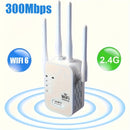 Extensor WIFI6, Amplificador de Señal WIFI, Soporte para Puerto Ethernet, 4 Antenas de Alto Rendimiento, Cobertura de 360° hasta 9000 pies cuadrados, con Puerto Ethernet, Velocidad Inalámbrica de Hasta 300Mbps y Conexión Estable por Cable. Función de Rel
