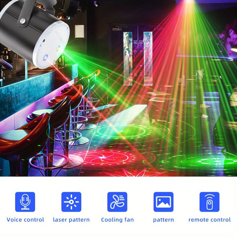 Luz de Fiesta con Alimentación USB y 2 Lentes - Control Remoto, Efectos de Sonido y Gobo para DJ, Discoteca, Escenario, Proyector Estroboscópico - Perfecta para Navidad, San Valentín, Cumpleaños, Boda, Decoración de Bar KTV, Ideal para Navidad