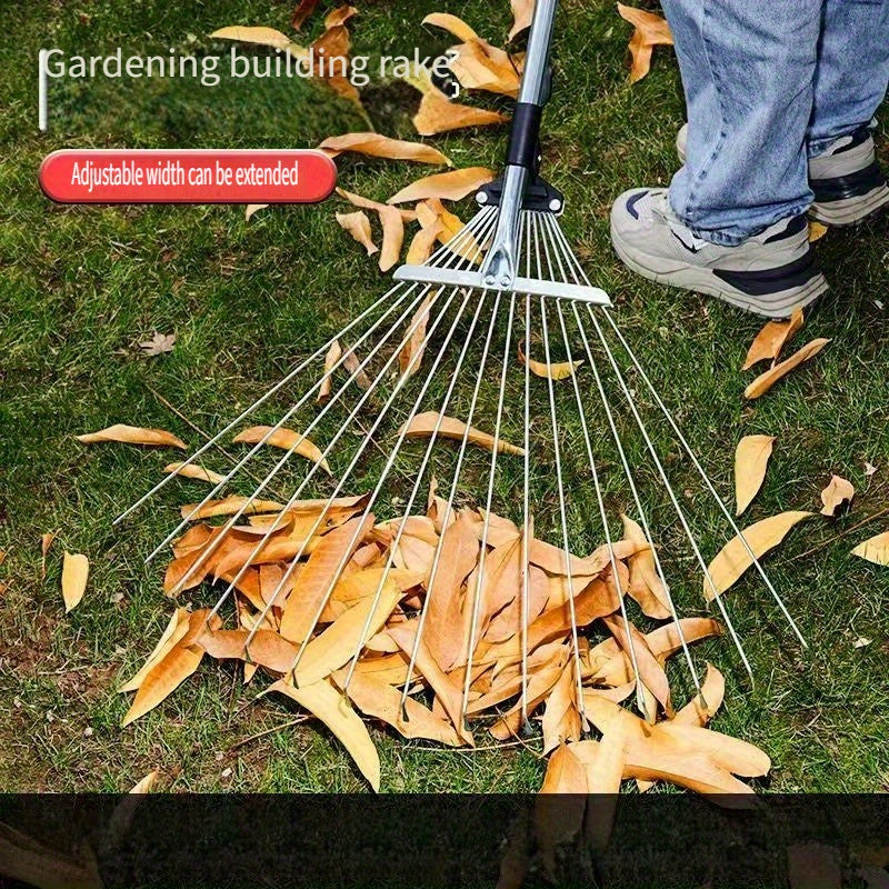 Recogedor de hojas telescópico de acero inoxidable compacto - Cabeza ajustable para limpieza de césped y jardín, recogedor de jardín de metal duradero para eliminación de hojas y malezas