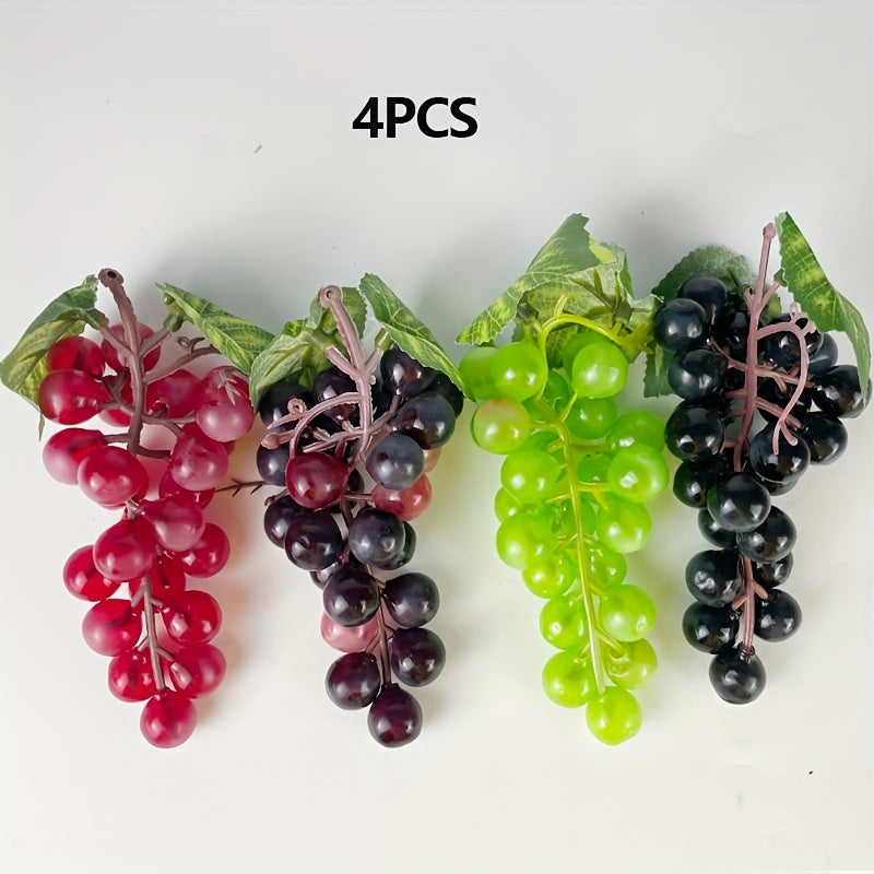 Paquete de Uvas Simuladas, 4 Manojos de Adornos Artificiales para Fotografía Frutas Falsas Realistas Adecuados para Hogar y Centro Comercial Multicolor
