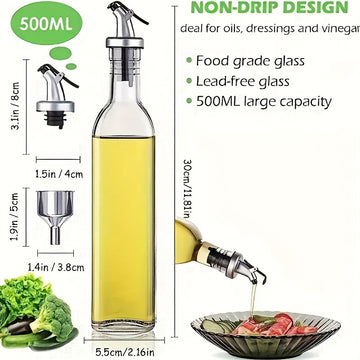 Dispensador de Aceite de Oliva de Vidrio a Prueba de Fugas con Embudo - Perfecto para Cocinar, Barbacoas y Picnics | Esencial de Cocina Libre de BPS