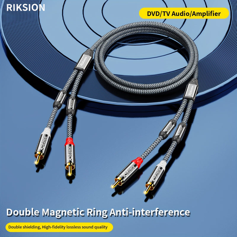 Cable de audio de alta fidelidad RIKSOIN con dobles anillos magnéticos: Cable de audio estéreo macho 2RCA a macho 2RCA, anti-interferencias, adecuado para teatro en casa, TV HD, amplificadores, sistemas de alta fidelidad, altavoces