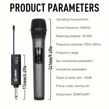 Sistema de micrófono inalámbrico LMBGM W-2, mano, carga USB, batería de litio, potencia nominal de 0,05 W, salida de 2,5 W/min, conector de 6,35 mm, con indicador de batería, para KTV en casa y actuaciones al aire libre.