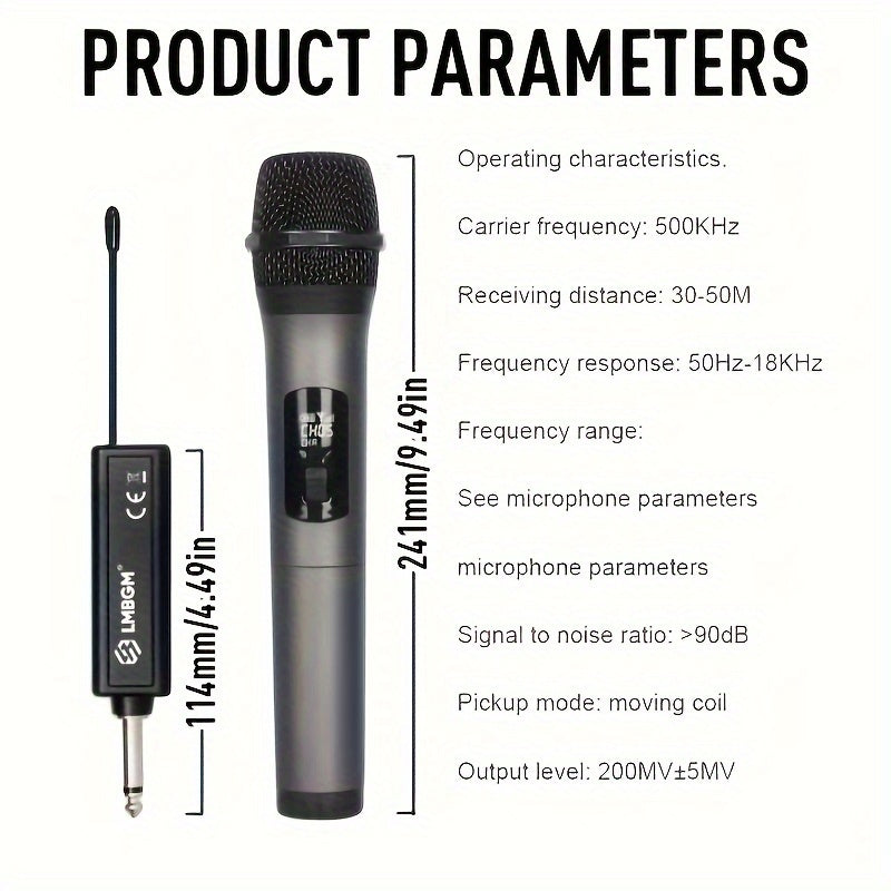 Sistema de micrófono inalámbrico LMBGM W-2, mano, carga USB, batería de litio, potencia nominal de 0,05 W, salida de 2,5 W/min, conector de 6,35 mm, con indicador de batería, para KTV en casa y actuaciones al aire libre.