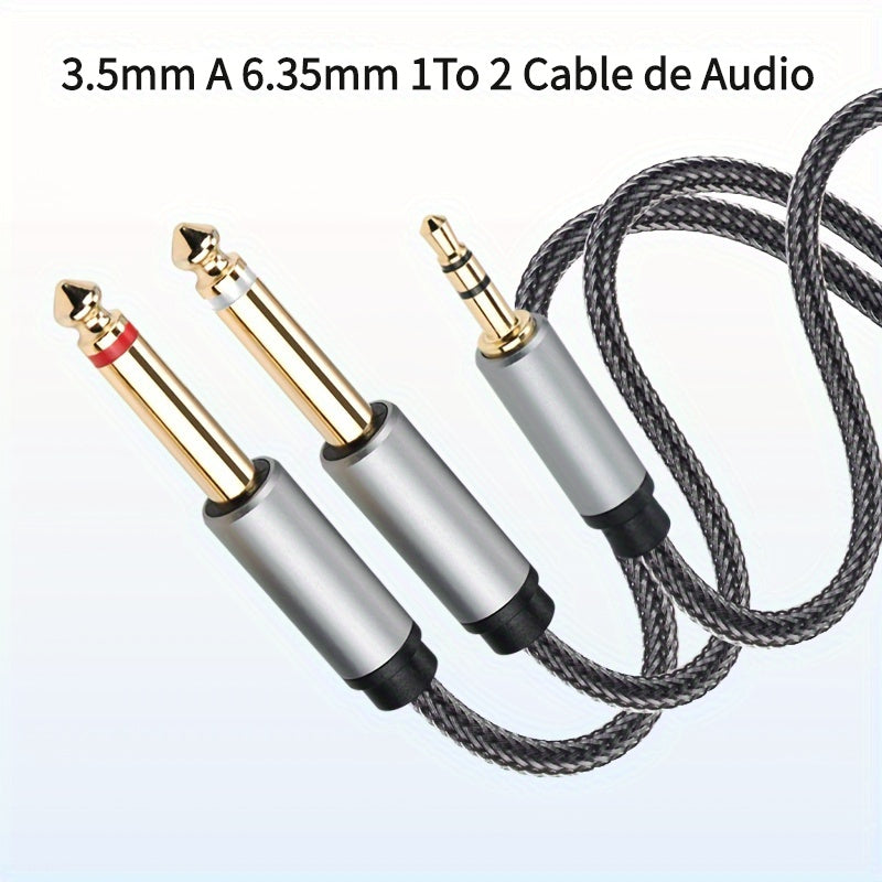 Cable de audio 3.5mm a 6.35mm 1 a 2, cable de audio de nylon con malla de aluminio de aleación 3.5mm, cable de audio de alta fidelidad de calidad de sonido 6.5mm, 3.5mm aplicable para PC, teléfono/tableta, MP3, 6.35mm aplicable para altavoz, guitarra, mi