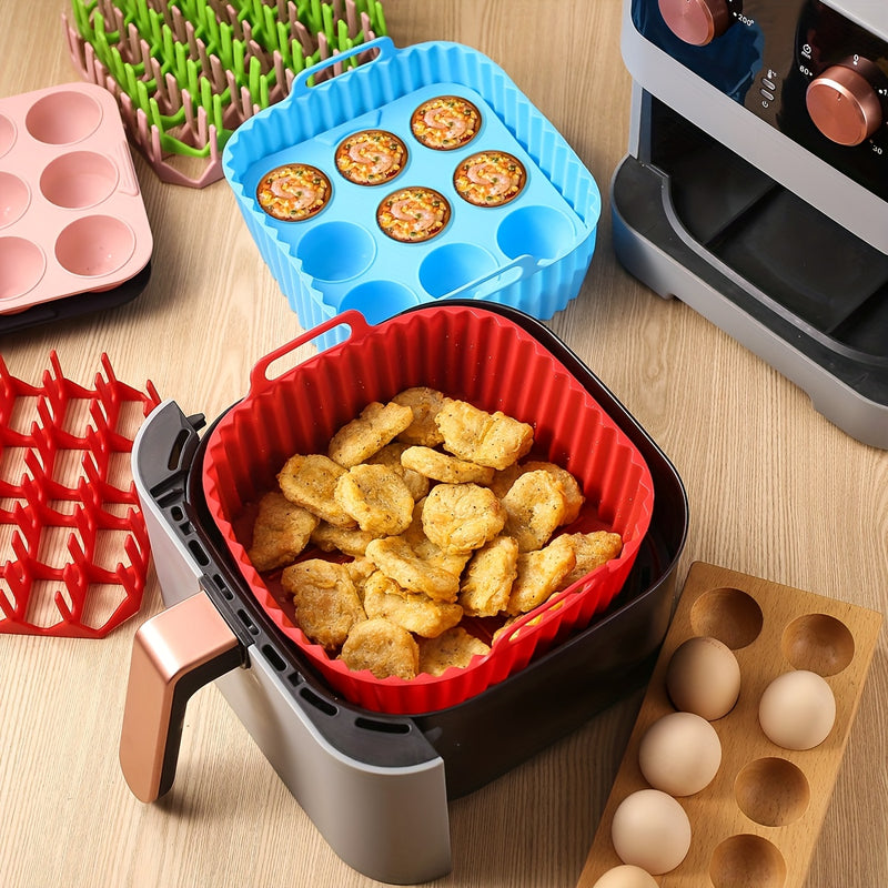 3 Piezas de Revestimientos Reutilizables para Freidora de Aire WHZWYK - Resistentes al Calor, Fáciles de Limpiar y Seguros para Alimentos, Accesorios Antiadherentes para Cestas de 6-8QT, Herramientas Flexibles para Cocina Saludable, Material Termoresiste