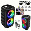 Altavoz inalámbrico portátil con micrófono, luces LED y batería de litio de 2400 mAh, perfecto para fiestas en casa y camping al aire libre.