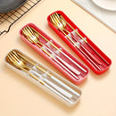 Juego de Cubiertos Portátiles de Acero Inoxidable de 4 Piezas - Duraderos, Resistentes al Óxido, Tenedores, Cucharas y Palillos con Estuche de Viaje - Ideal para Cenas de Bistec, Reuniones al Aire Libre, Camping, Senderismo, Picnics y Uso Diario