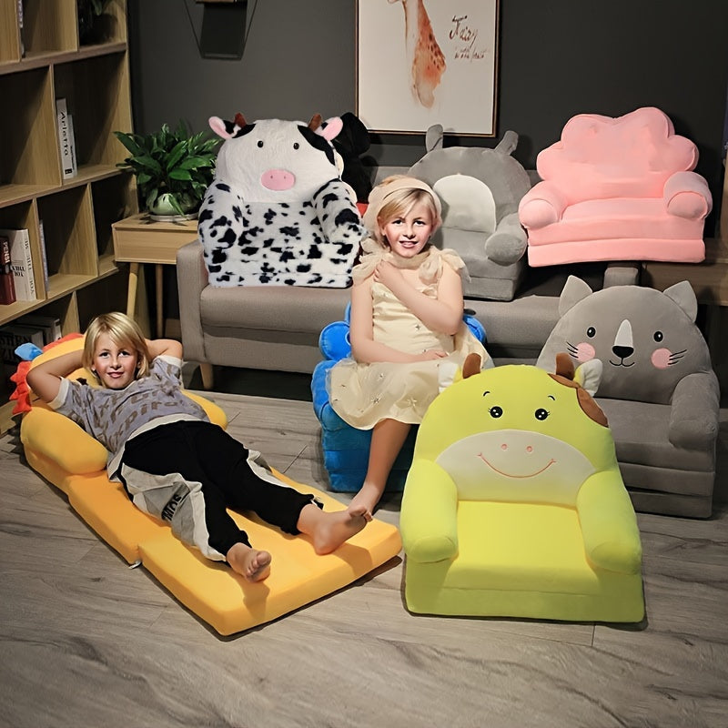 Sofo Plegable para Niños, Taburete Infantil, Silla de Bebé para Guardería, Cubierta Ajustable y Acogedora del Asiento del Sofá Infantil, Sofá Reclinable de Peluche Lavable
