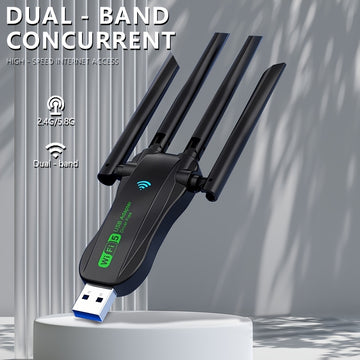 Tarjeta WiFi Doble Banda de VszaPower 1300Mbps 2.4G/5.8G con USB 3.0 y 4 Antenas de Alta Ganancia, Conectar y Listo, Sin Controladores Necesarios, Portátil para PC, Laptop y Escritorio, Actualización de Red Doméstica, Conectividad Plug and Play | Adaptad