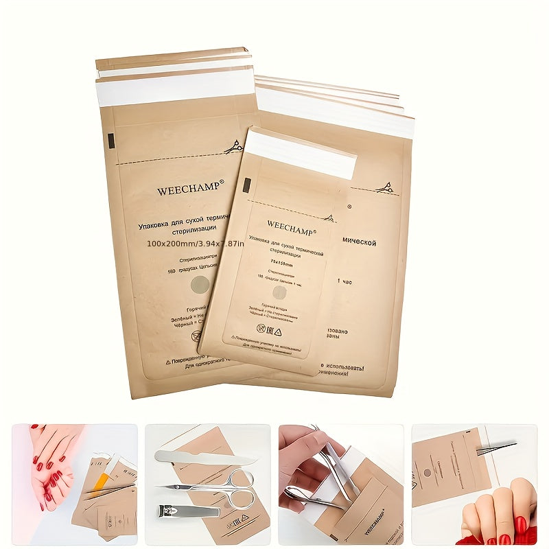 50 piezas de bolsas de almacenamiento auto sellables de papel Kraft, resistentes al calor, para cosméticos, herramientas de uñas y mascarillas, de alta calidad, sin necesidad de electricidad, diseño conveniente.