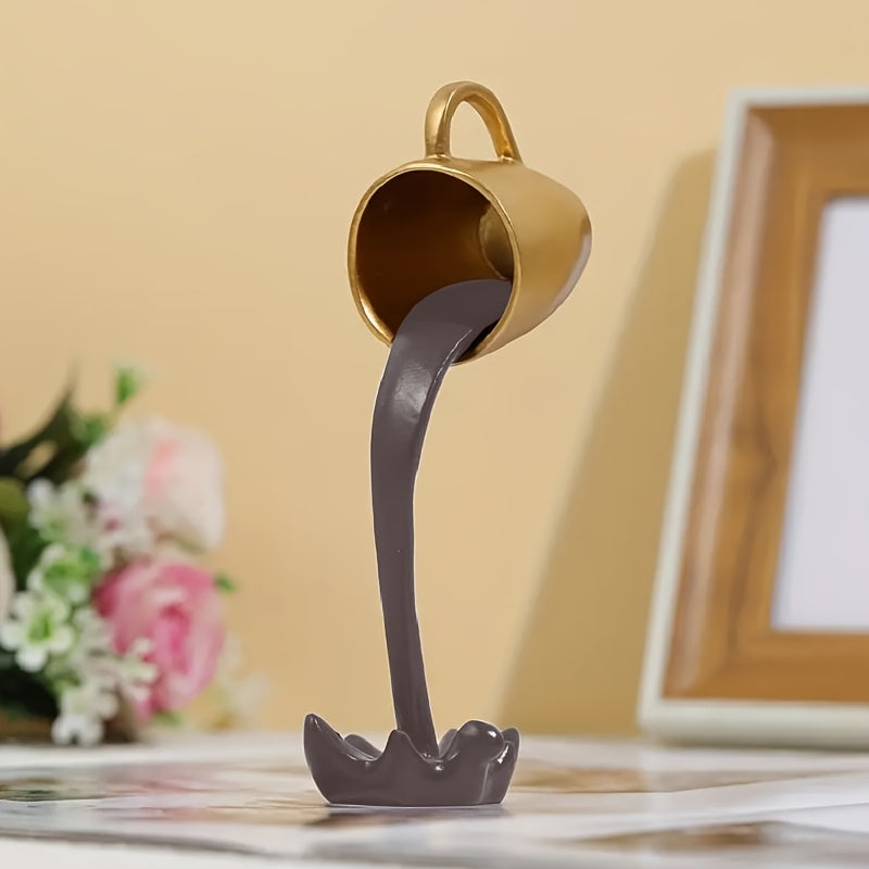 1pieza de escultura de taza de café 3D de resina, decoración de taza de café colgante colorida, diseño divertido de rebosamiento adecuado para decoración de cocina y sala de estar, adorno de arte de escritorio.