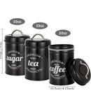 3 piezas de contenedores de almacenamiento de metal premium con tapas - Organizador de alimentos y té redondo reutilizable para café, azúcar, confitería - Solo lavado a mano, solución de almacenamiento de cocina multiusos