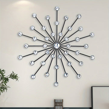 Arte de Pared Metálico Estrella Elegante - Estilo Clásico, Hierro Negro con Acentos de Cristal, Decoración Fácil de Colgar para Sala de Estar y Fondo de TV, Decoración del Hogar
