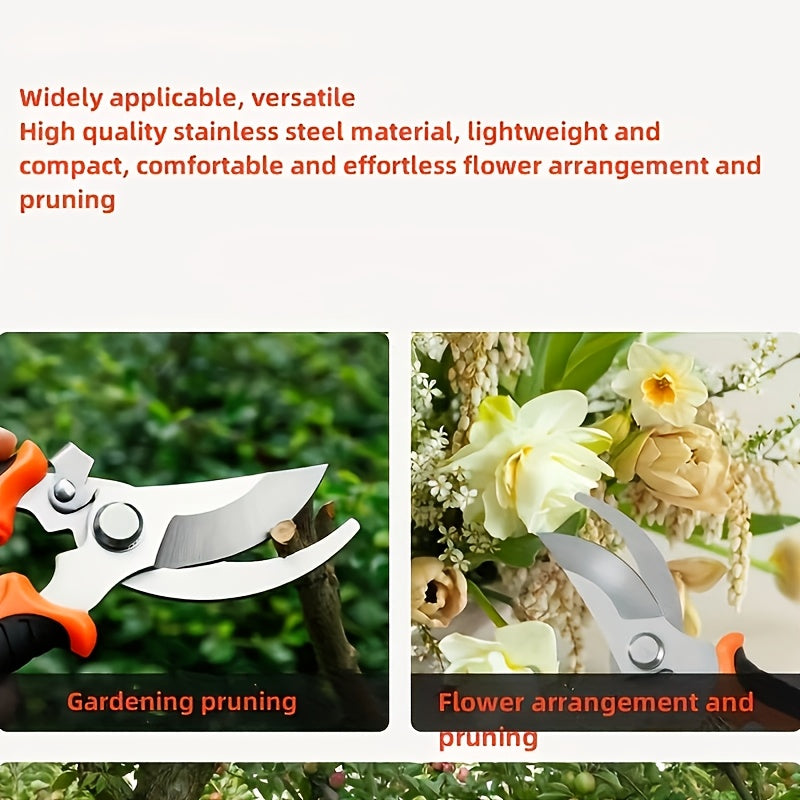 1pc Tijeras profesionales de acero inoxidable con mangos antropotécnicos y hojas finas de arena - 30% más eficientes en ahorro energético, ideales para ramas de árboles frutales y flores - diseño moderno sin baterías