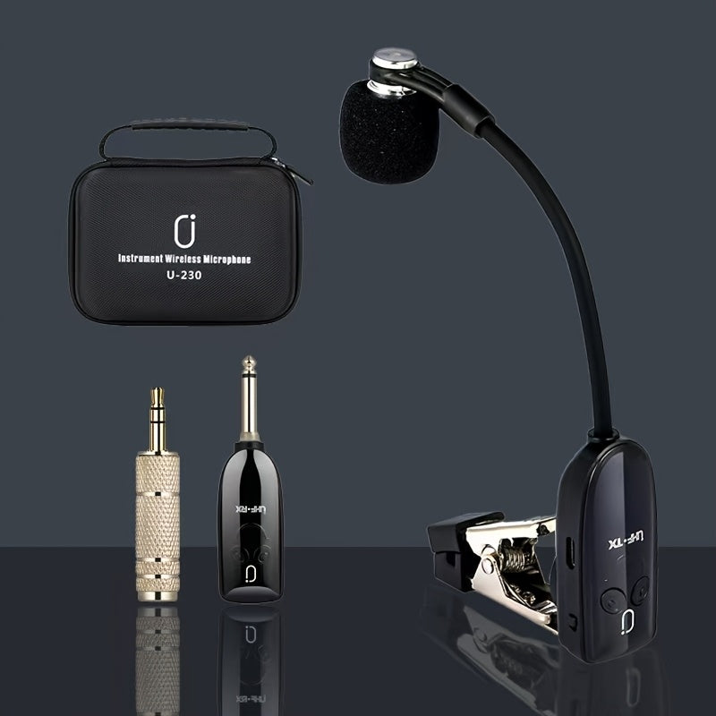 2025 (Mejor Vendedor) Micrófono Inalámbrico UHF para Saxofón, Adecuado para Escenarios y Actuaciones al Aire Libre, Micrófono Inalámbrico para Saxofón, Diseñado para Saxofones, Trumpeta Clip-On, Micrófono para Instrumentos, Incluye Receptor, Plug and Pla