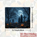1pc Protector de Estufa para Halloween - Diseño Espeluznante de Bosque con Calabazas, Sombreros de Bruja y Cementerio - Superficie Antideslizante, Decoración Fácil de Limpiar para Encimera, Lavadora, Secadora o Cafetera - Cubierta Festiva, Impresión de A