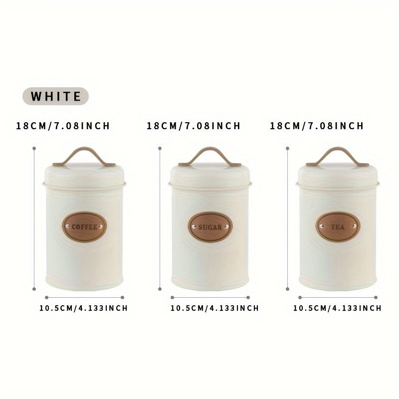 Conjunto de 3 piezas: lata de café blanca, lata de aperitivos para cocina, caja de dulces, tetera, arte de hierro galvanizado para recibir caja de hierro