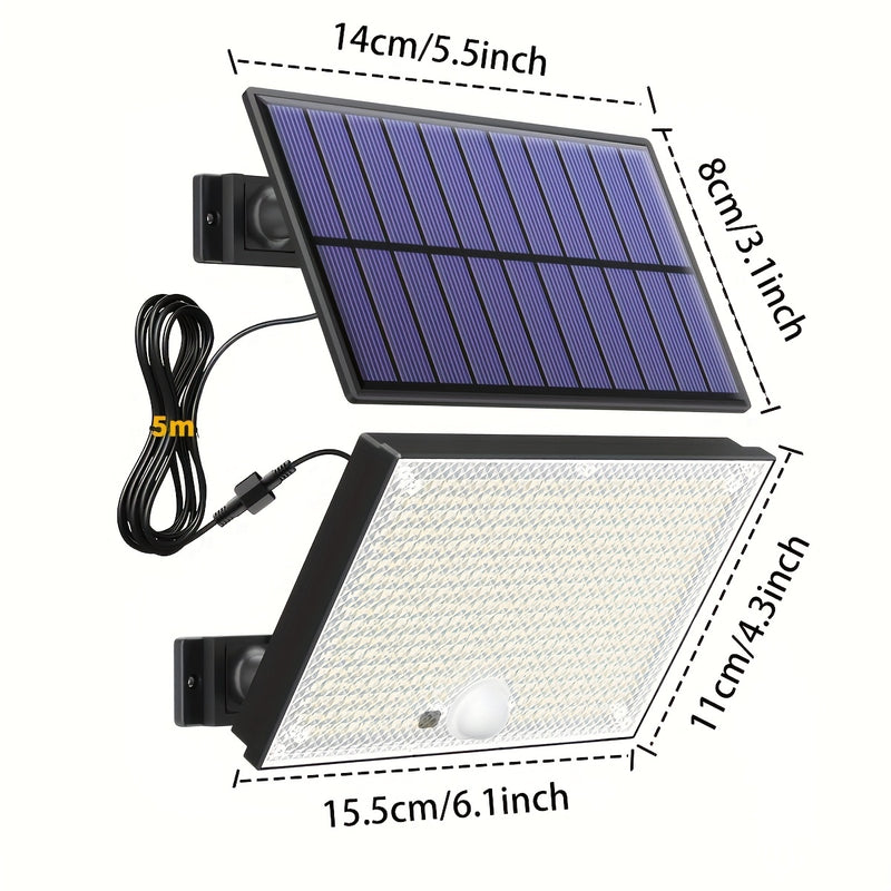 Luces solares con sensor de movimiento, 400 LED, control remoto, paneles individuales, cable de 5.0 metros, iluminación desde el atardecer hasta el amanecer, luces solares seguras para exteriores, porche, jardín, cobertizo, pared, regalos de Navidad, reg