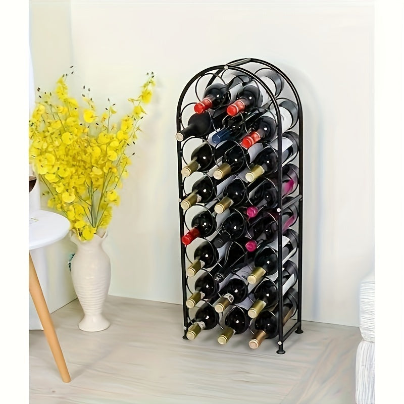 [Botellero de Vino Independiente Negro] Botellero de Vino Independiente de Piso de Metal Negro con Arco - 1 ud, Soporte para 23 Botellas de Vino