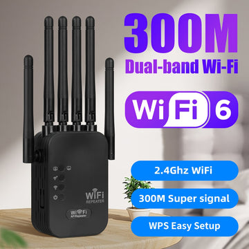 Extensor de WIFI Momotor-WIFI - Amplificador de señal de WIFI con 6 antenas - Soporta WIFI6-300Mbps y puerto Ethernet - Adaptador de red doméstica con extensor de red inalámbrica de larga distancia con puerto Ethernet