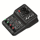 BOMGE Q12 2 canales de interfaz de audio portátil - Mezclador mini USB profesional para guitarra, voces y grabación de estudio, 36V o menos, material ABS negro, 2 canales, 2 canales de interfaz de audio | Mezclador compacto | Construcción duradera