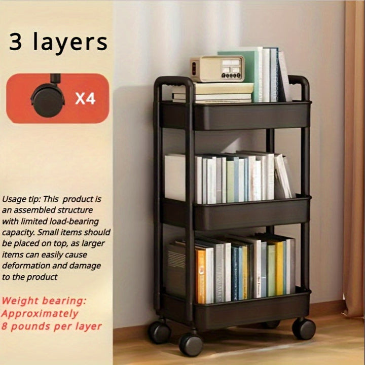 Carro de Almacenamiento Rodante de 3 Niveles con Ruedas - Organizador Compacto Multiusos para Cocina, Baño y Dormitorio - Diseño Fácil de Mover con Mango Flexible, Estantería Ahorradora de Espacio, Carrito de Baño, Construcción Robusta, Estantes