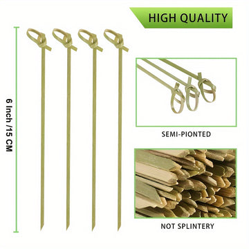 100 palillos de bambú para cócteles, 15.24 cm, palillos para aperitivos, mini palitos para comida - Palillos elegantes para bebidas, frutas, charcutería - Ideales como accesorios para decorar cócteles, suministros para fiestas, adornos para cócteles | Po