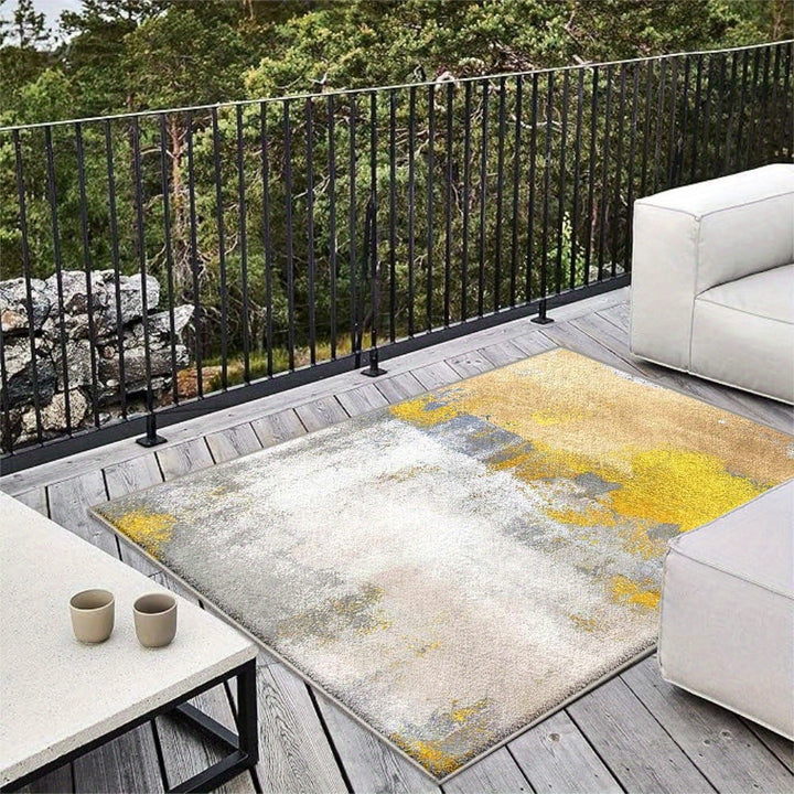 Estera de exterior de terciopelo ultra suave para ciervos estelares - Antideslizante, lavable en máquina, patrón geométrico en beige y amarillo, estera ligera y duradera para patio, camping y decoración del hogar, alfombras de exterior para patio