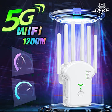 Modelo estadounidense - Repeater inalámbrico de doble banda de 1200 Mbps, amplificador de señal de extensor de rango de WiFi con puerto Ethernet, compatible con modo AP/Repeater para uso en hogar, oficina y negocios.
