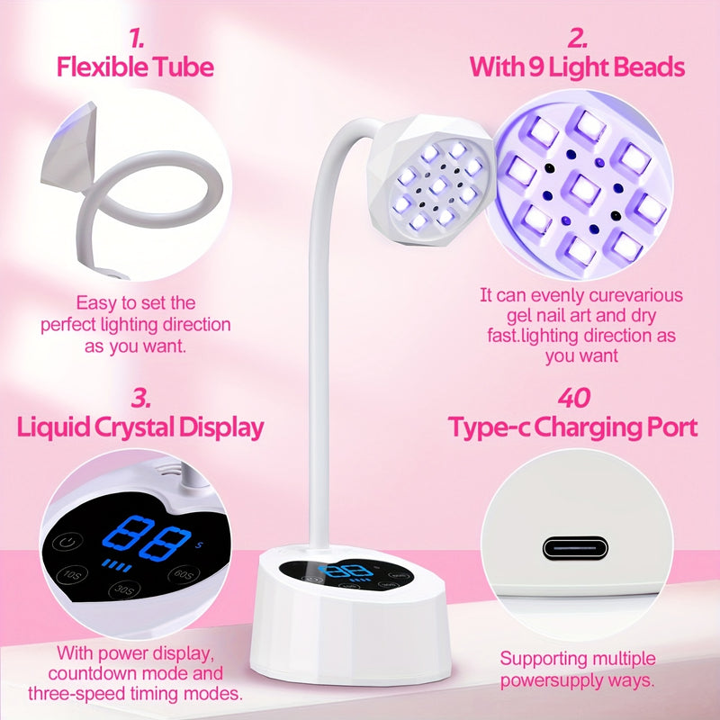 Linterna portátil recargable para uñas con sensor automático, 3 temporizadores disponibles, ideal para secado de gel y cura de esmalte, perfecta para manicura DIY en casa o salones